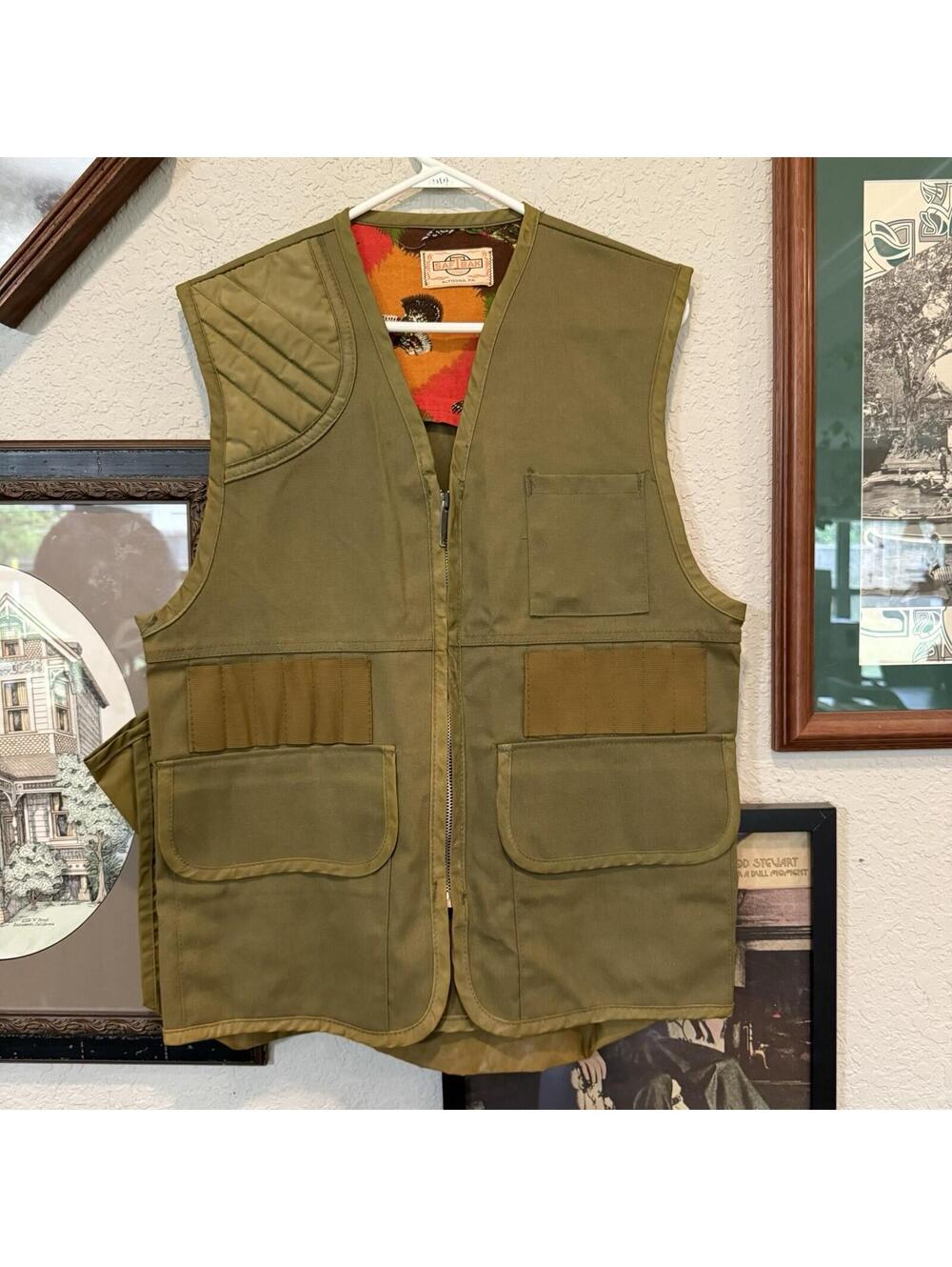 Vintage 60s SafTBak USA Hunting Vest Mens Large Brown Canvas Bird Pockets‎ Duck